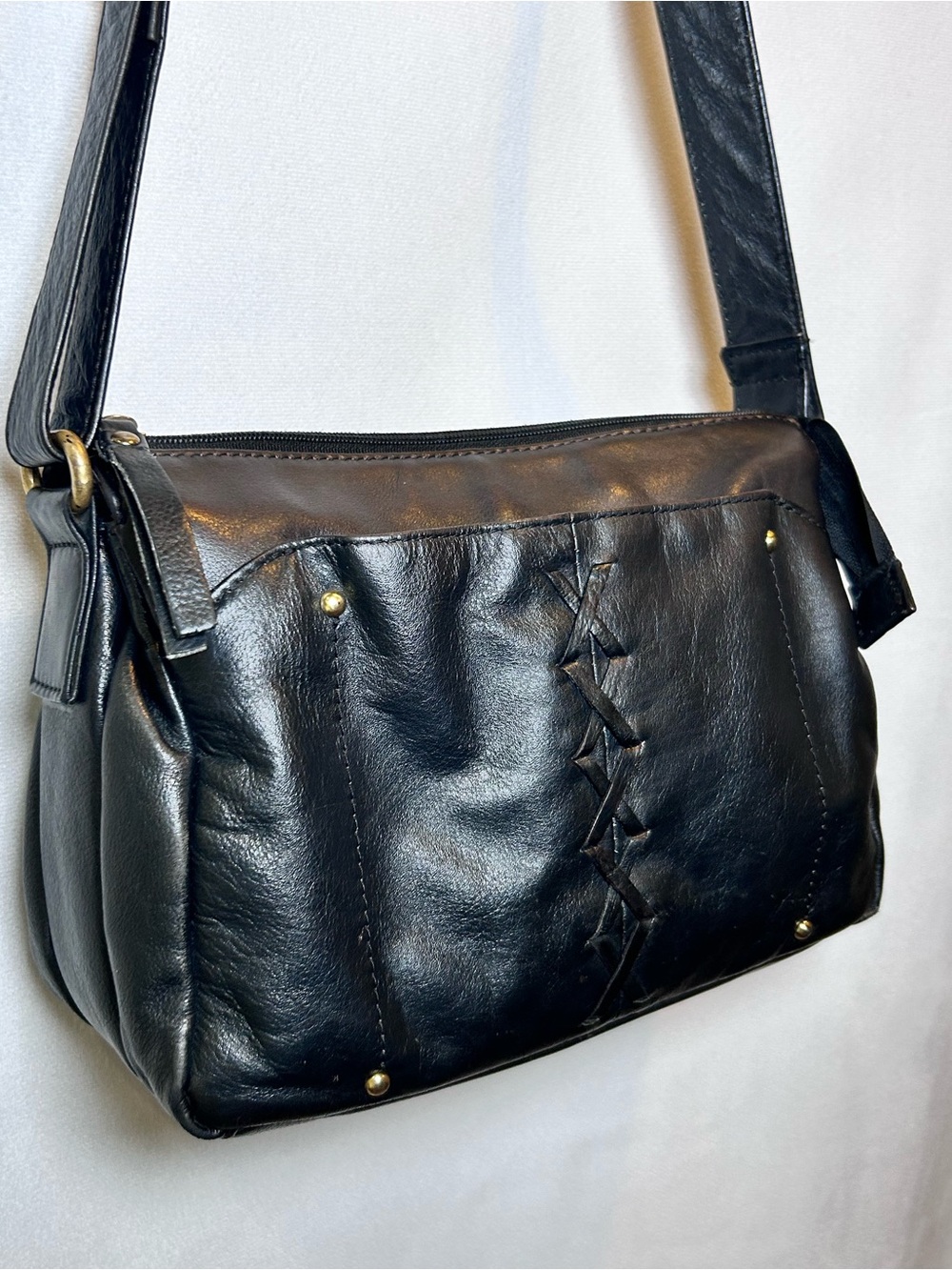 Great American Leather Works Black Leather Crossbody Shoulder Bag